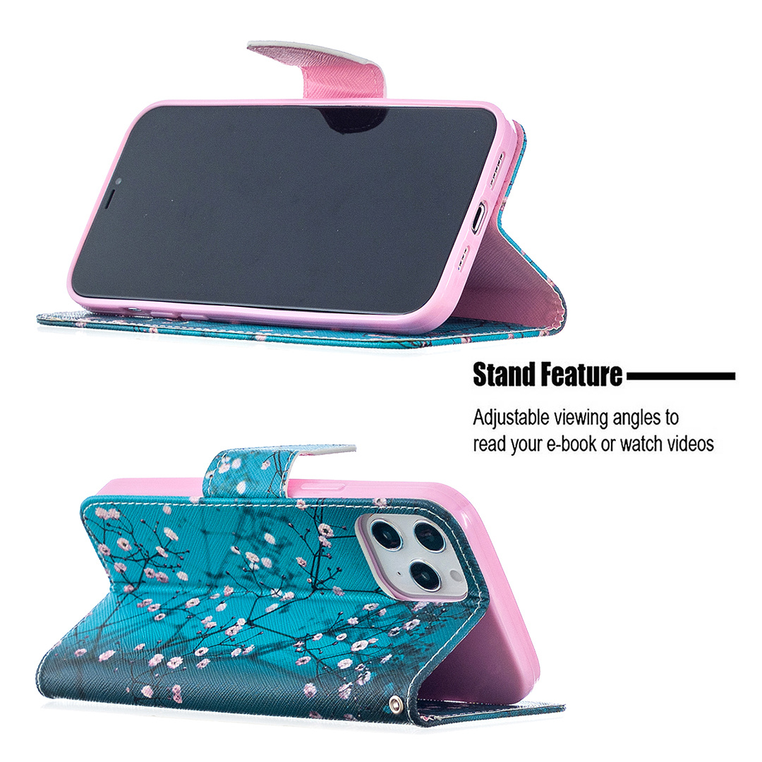 iPhone 12 Pro Max 6.7 inch Case, Flip PU Leather Wallet Magnetic Phone Bag Cover - Plum Flower