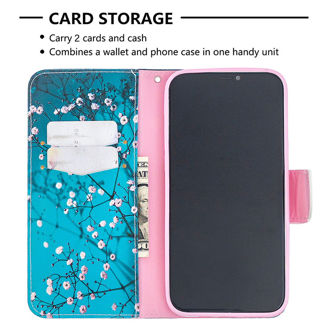 iPhone 12 Pro Max 6.7 inch Case, Flip PU Leather Wallet Magnetic Phone Bag Cover - Plum Flower