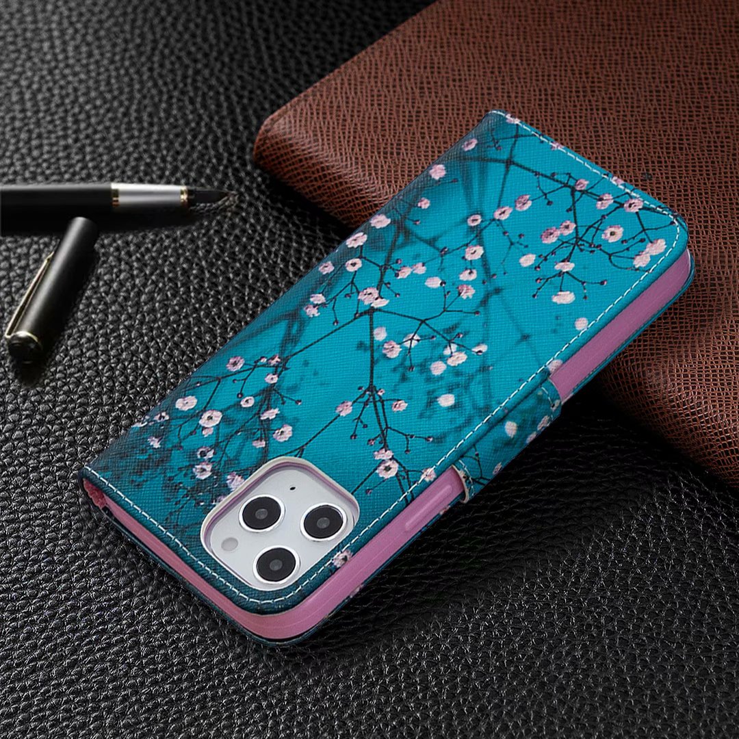 iPhone 12 Pro Max 6.7 inch Case, Flip PU Leather Wallet Magnetic Phone Bag Cover - Plum Flower