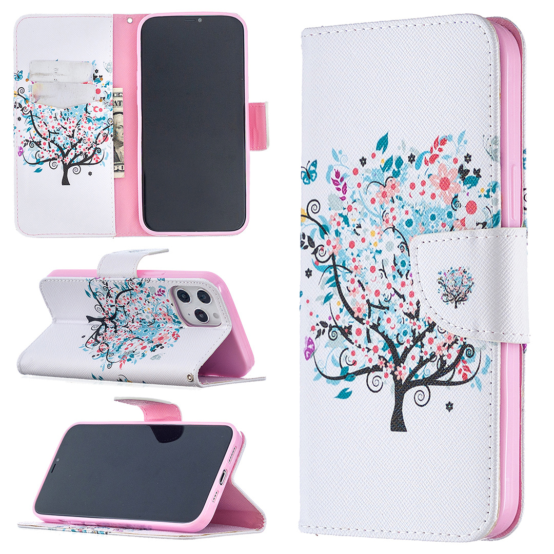 iPhone 12 Pro Max 6.7 inch Case, Flip PU Leather Wallet Magnetic Phone Bag Cover - Color tree