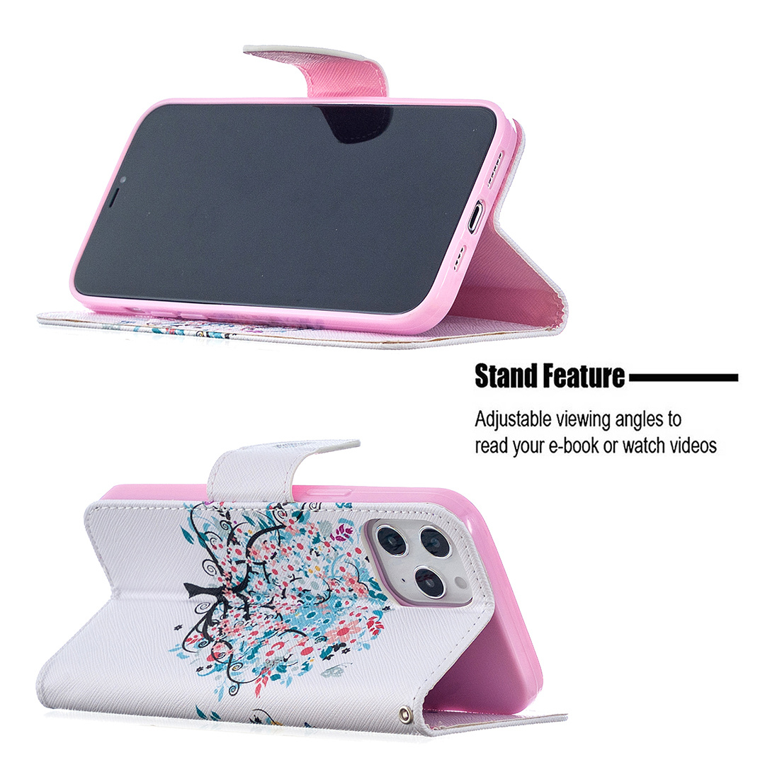 iPhone 12 Pro Max 6.7 inch Case, Flip PU Leather Wallet Magnetic Phone Bag Cover - Color tree