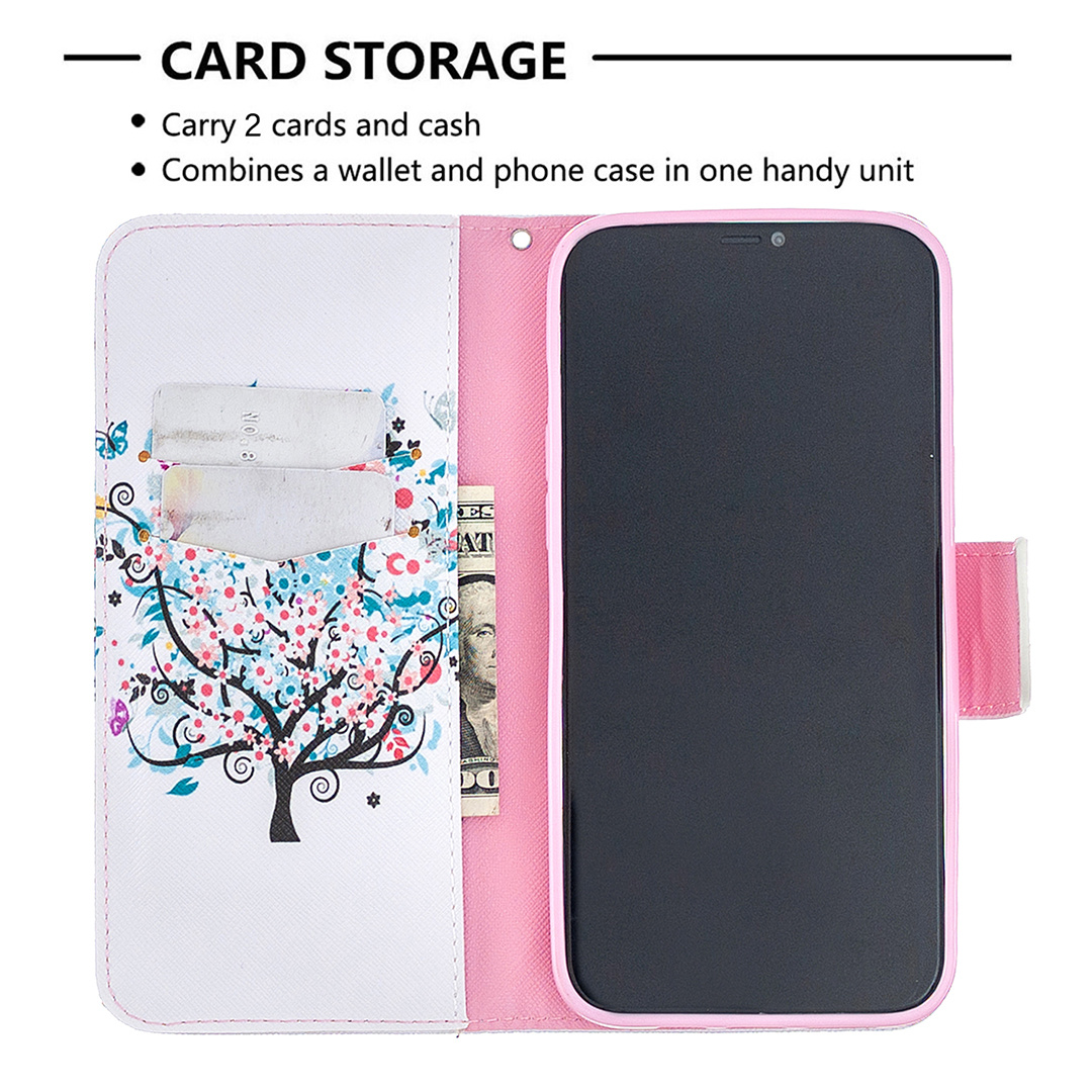 iPhone 12 Pro Max 6.7 inch Case, Flip PU Leather Wallet Magnetic Phone Bag Cover - Color tree