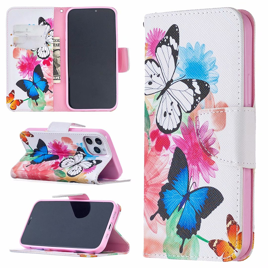 iPhone 12 Max (6.1 inch) 2020 Case, Flip PU Leather Wallet Phone Bag Cover - Flower Butterfly