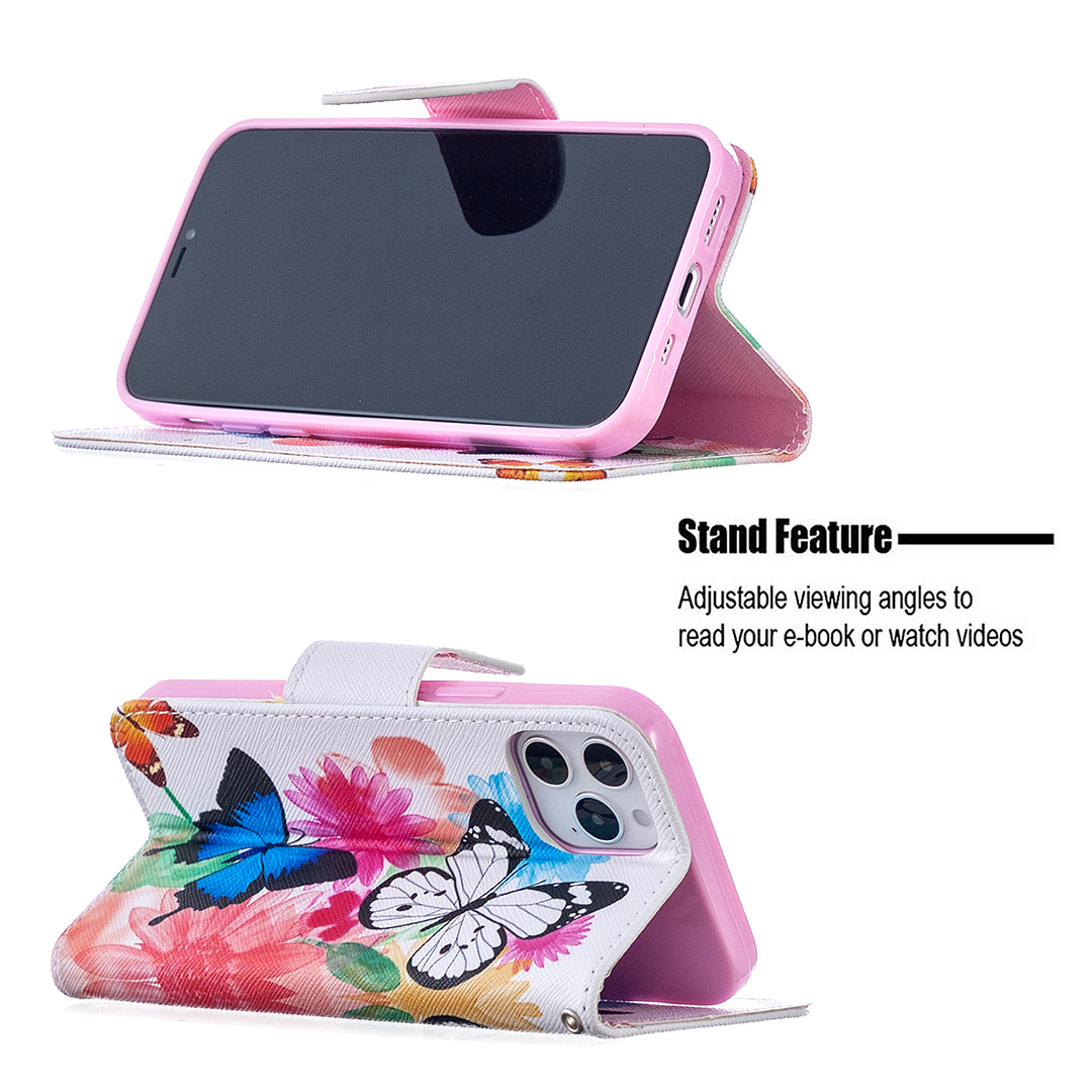 iPhone 12 Max (6.1 inch) 2020 Case, Flip PU Leather Wallet Phone Bag Cover - Flower Butterfly