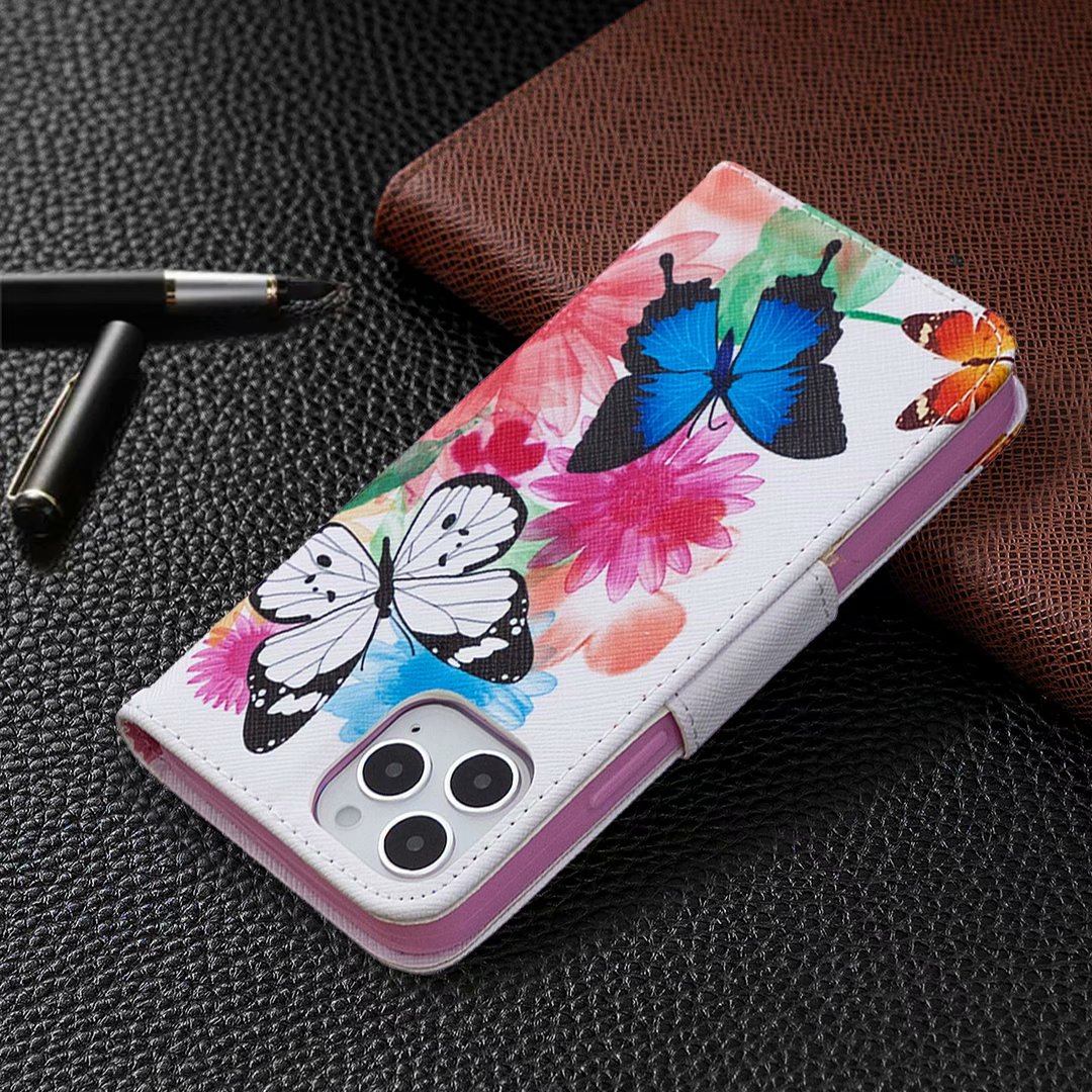 iPhone 12 Max (6.1 inch) 2020 Case, Flip PU Leather Wallet Phone Bag Cover - Flower Butterfly
