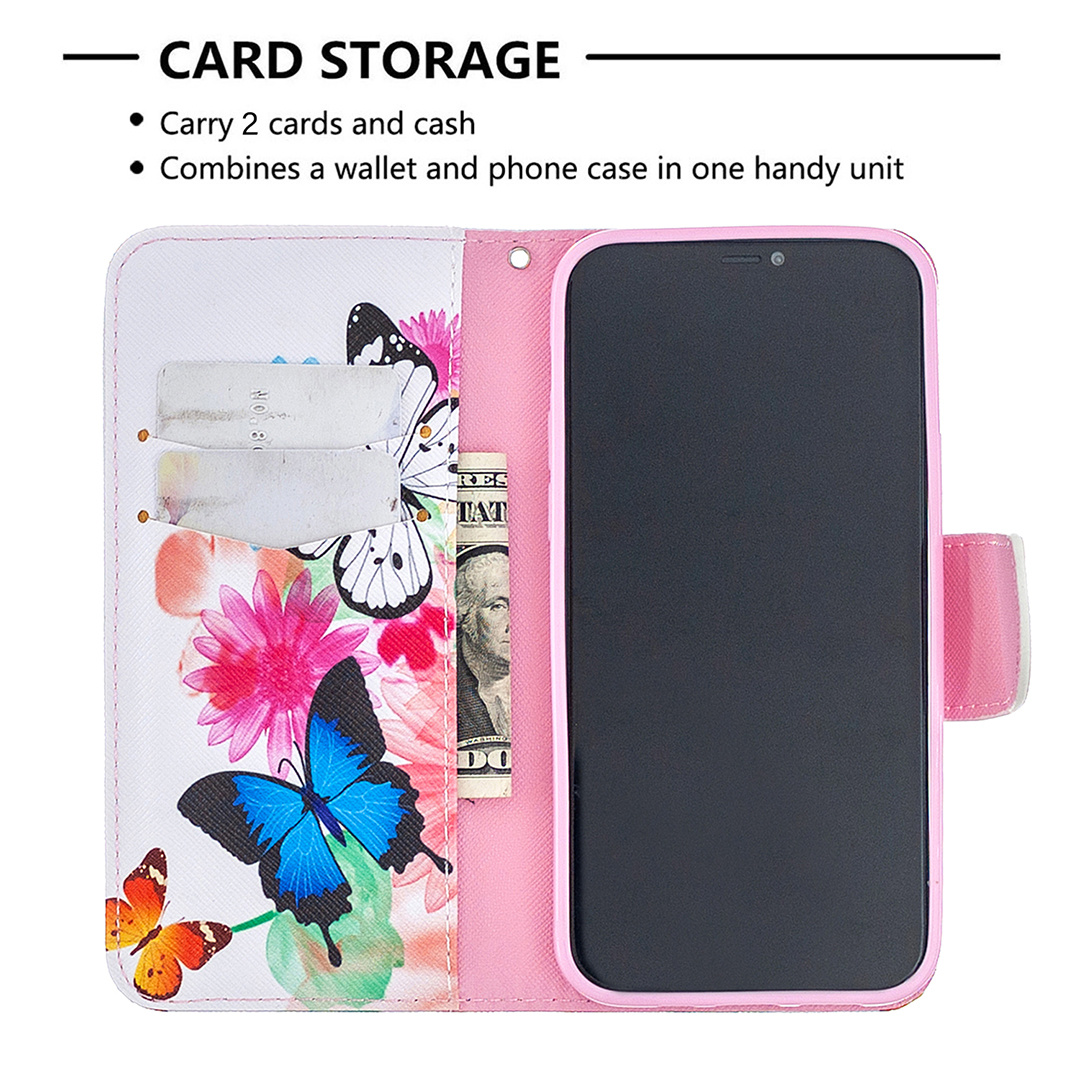 iPhone 12 Max (6.1 inch) 2020 Case, Flip PU Leather Wallet Phone Bag Cover - Flower Butterfly