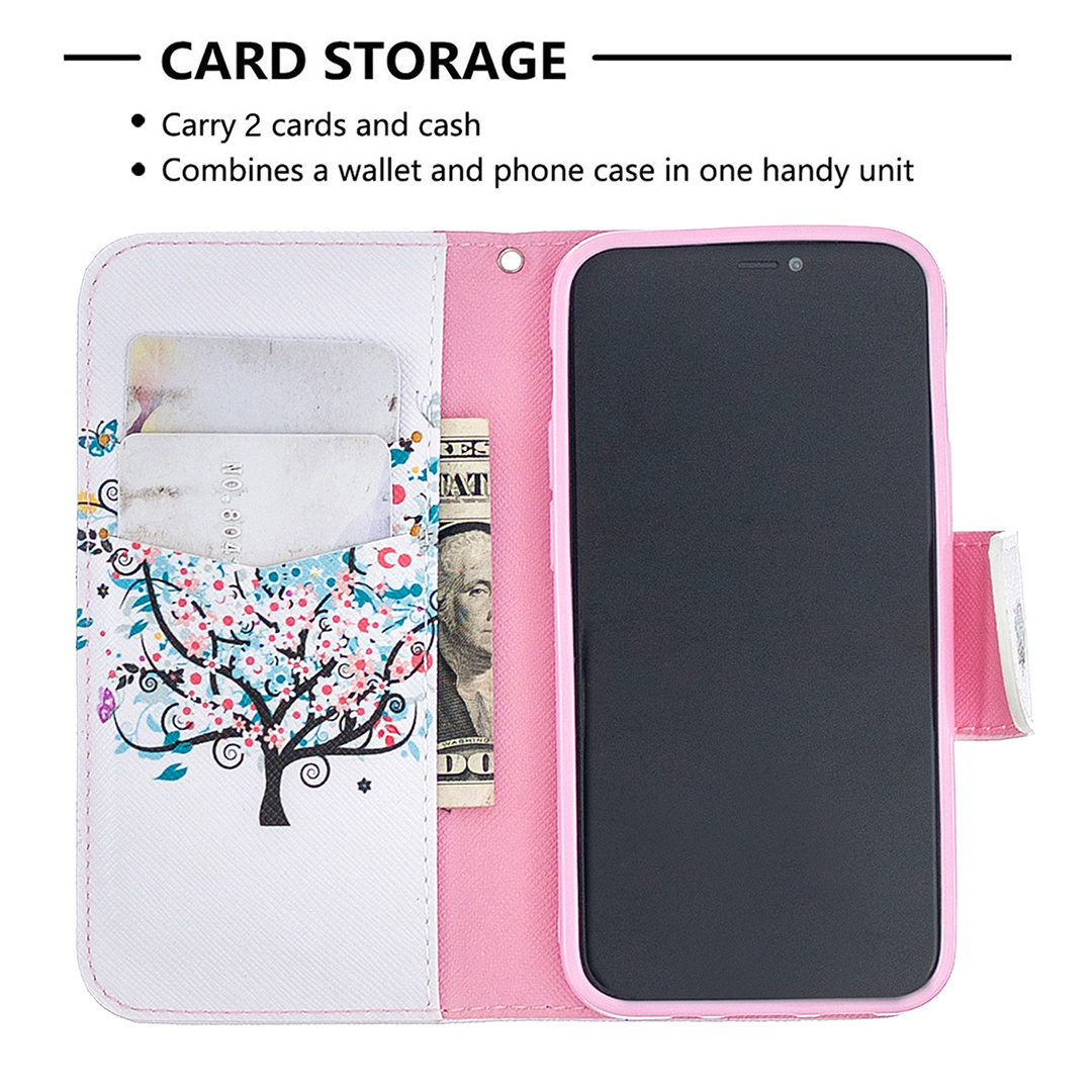 iPhone 12 (5.4 inch) 2020 Case, Colorful Flip PU Leather Wallet Phone Bag Cover - Color tree