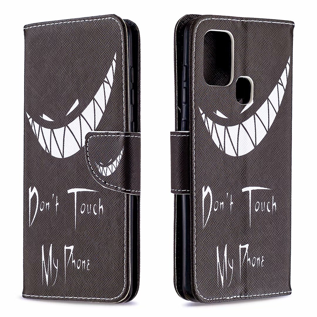 Samsung Galaxy A21S Case, Colorful Flip PU Leather Wallet Phone Bag Cover - Don&apos;t touch my phone