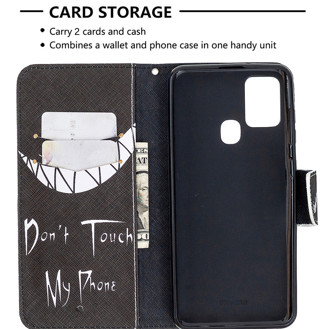 Samsung Galaxy A21S Case, Colorful Flip PU Leather Wallet Phone Bag Cover - Don&apos;t touch my phone