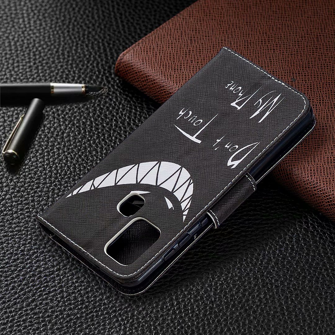 Samsung Galaxy A21S Case, Colorful Flip PU Leather Wallet Phone Bag Cover - Don&apos;t touch my phone