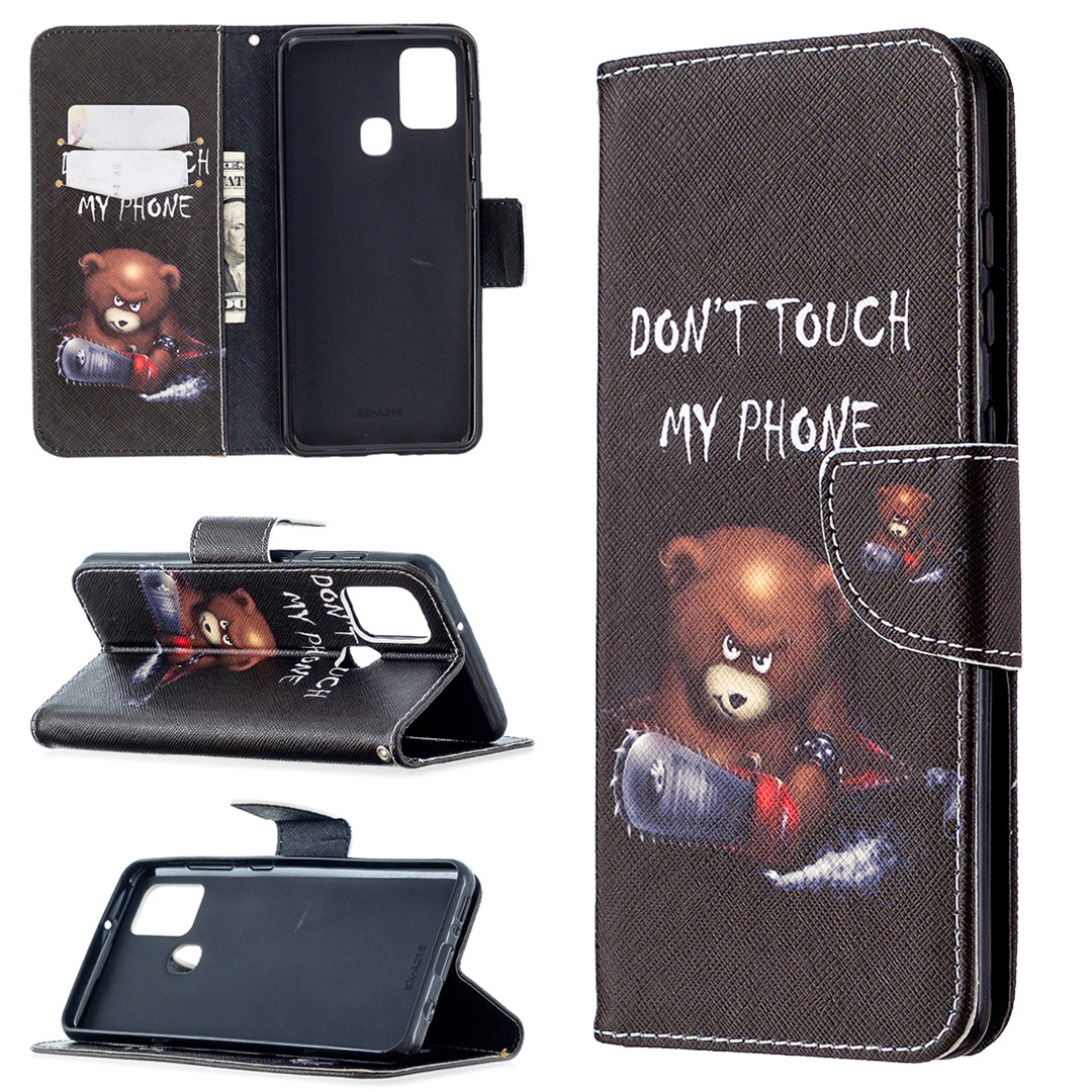 Samsung Galaxy A21S Case, Colorful Flip PU Leather Wallet Phone Bag Cover - Don't touch my phone