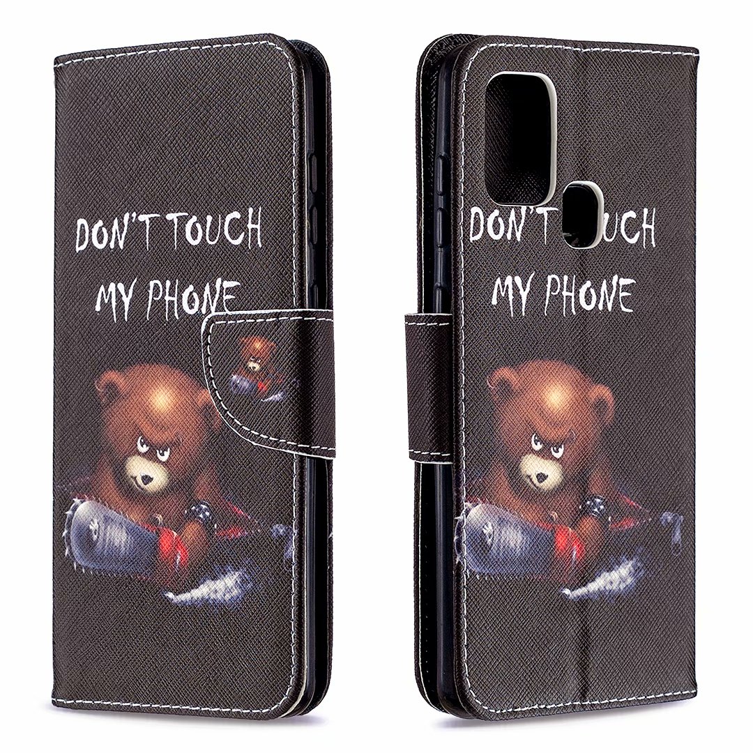 Samsung Galaxy A21S Case, Colorful Flip PU Leather Wallet Phone Bag Cover - Don't touch my phone
