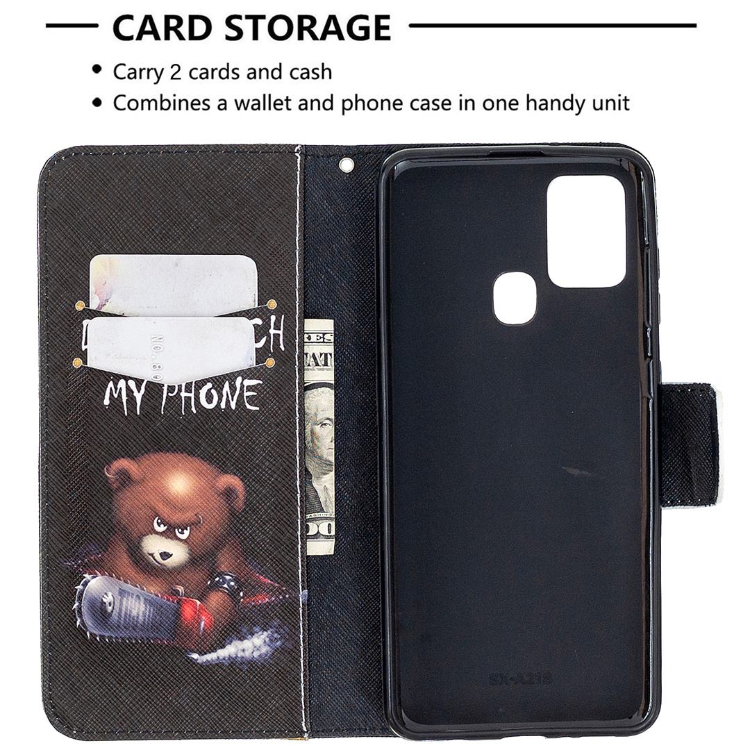 Samsung Galaxy A21S Case, Colorful Flip PU Leather Wallet Phone Bag Cover - Don't touch my phone