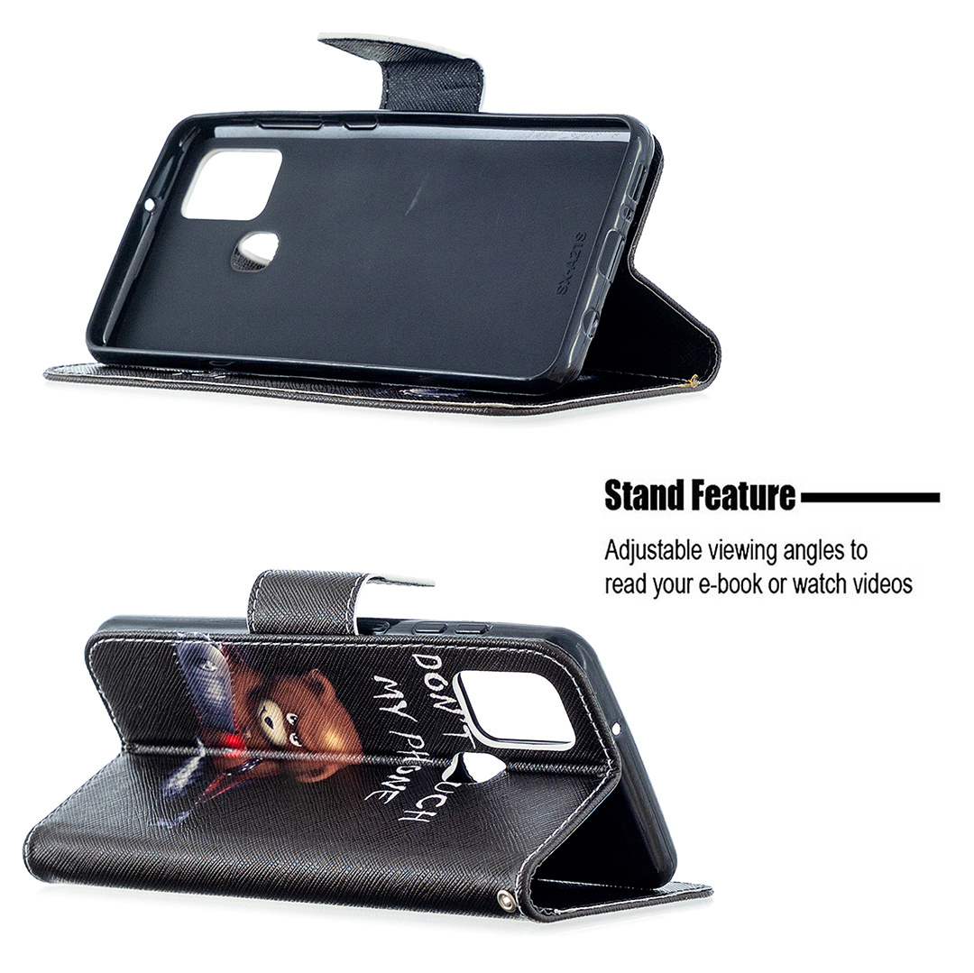 Samsung Galaxy A21S Case, Colorful Flip PU Leather Wallet Phone Bag Cover - Don't touch my phone