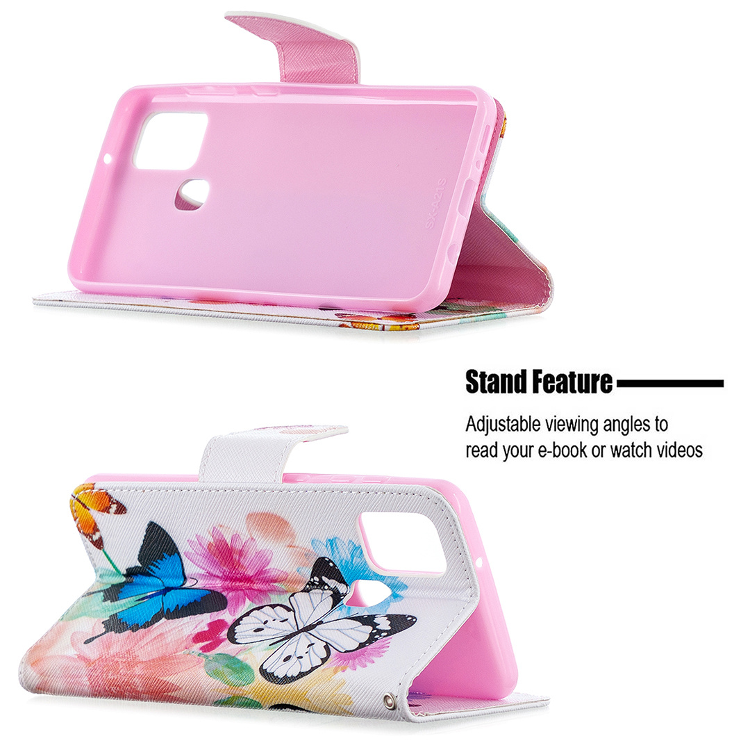 Samsung Galaxy A21S Case, Colorful Flip PU Leather Wallet Phone Bag Cover - Flower Butterfly