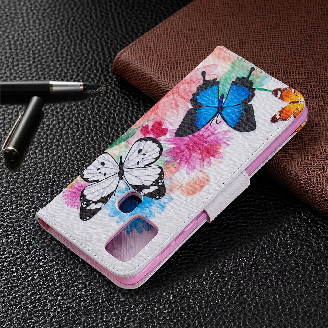 Samsung Galaxy A21S Case, Colorful Flip PU Leather Wallet Phone Bag Cover - Flower Butterfly