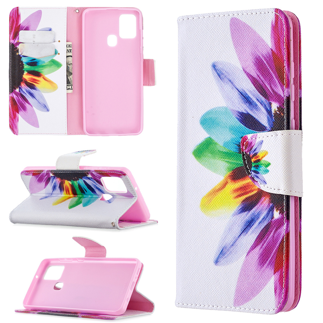 Samsung Galaxy A21S Case, Colorful Flip PU Leather Wallet Phone Bag Cover - Sun Flower