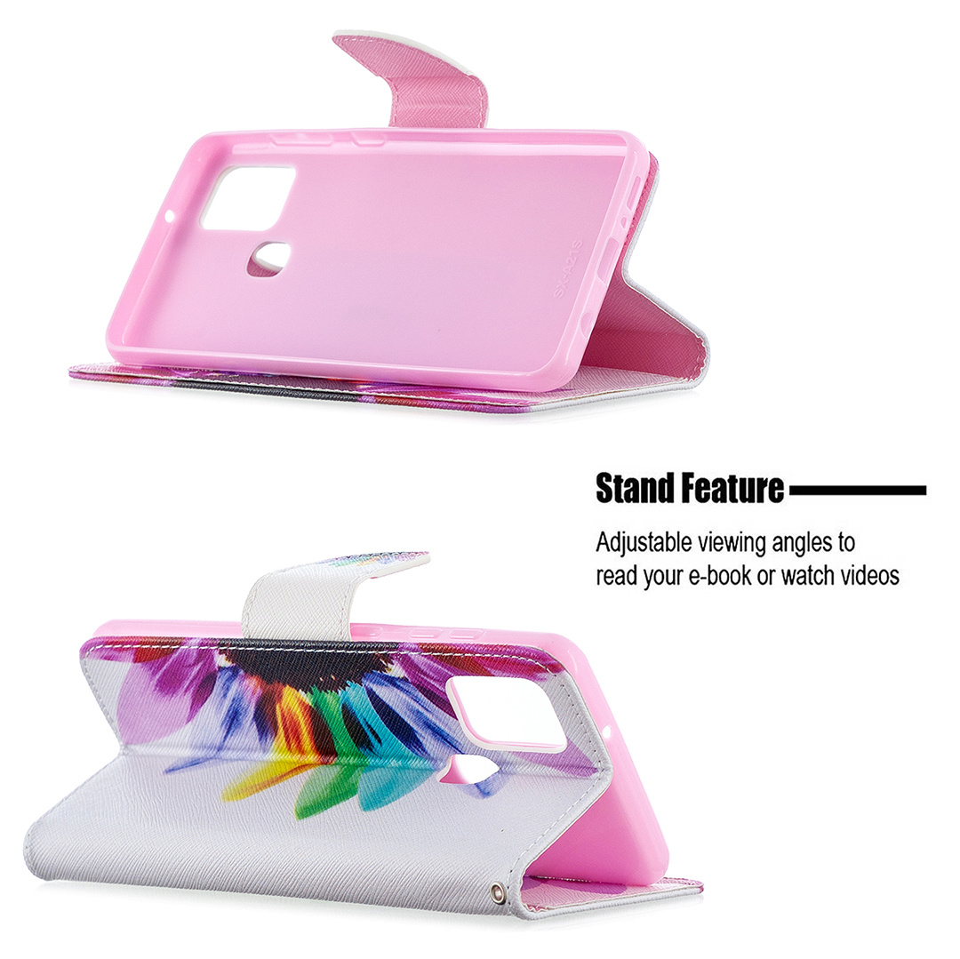 Samsung Galaxy A21S Case, Colorful Flip PU Leather Wallet Phone Bag Cover - Sun Flower