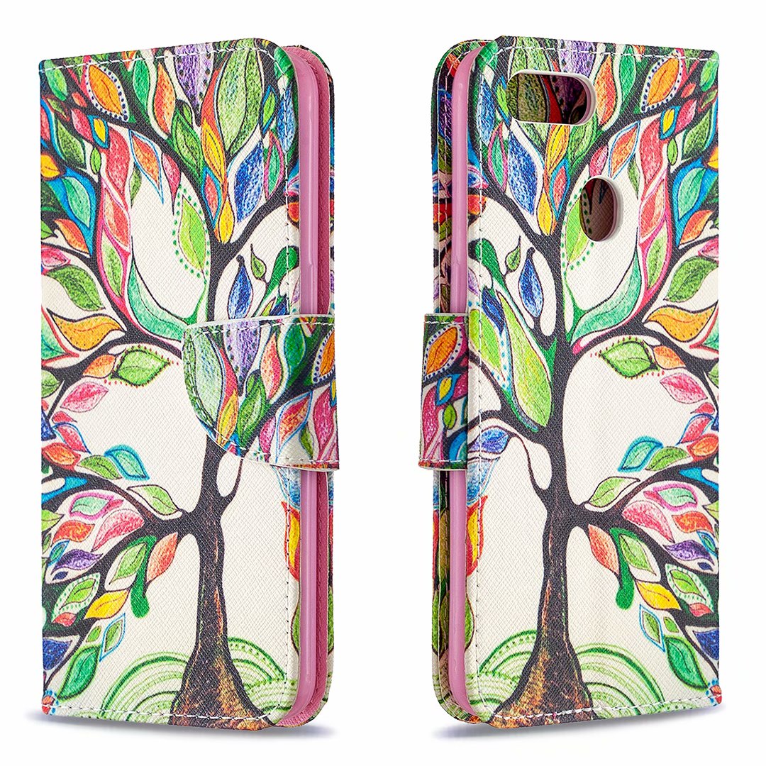 Oppo A3s Case, Oppo A5 (AX5) (6.2inch) 2018 Case, Flip PU Leather Wallet Phone Cover - Painting tree