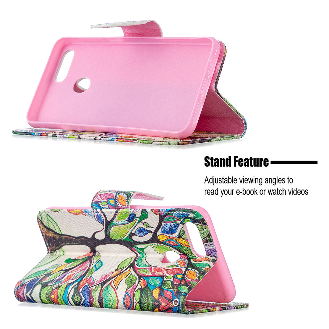 Oppo A3s Case, Oppo A5 (AX5) (6.2inch) 2018 Case, Flip PU Leather Wallet Phone Cover - Painting tree