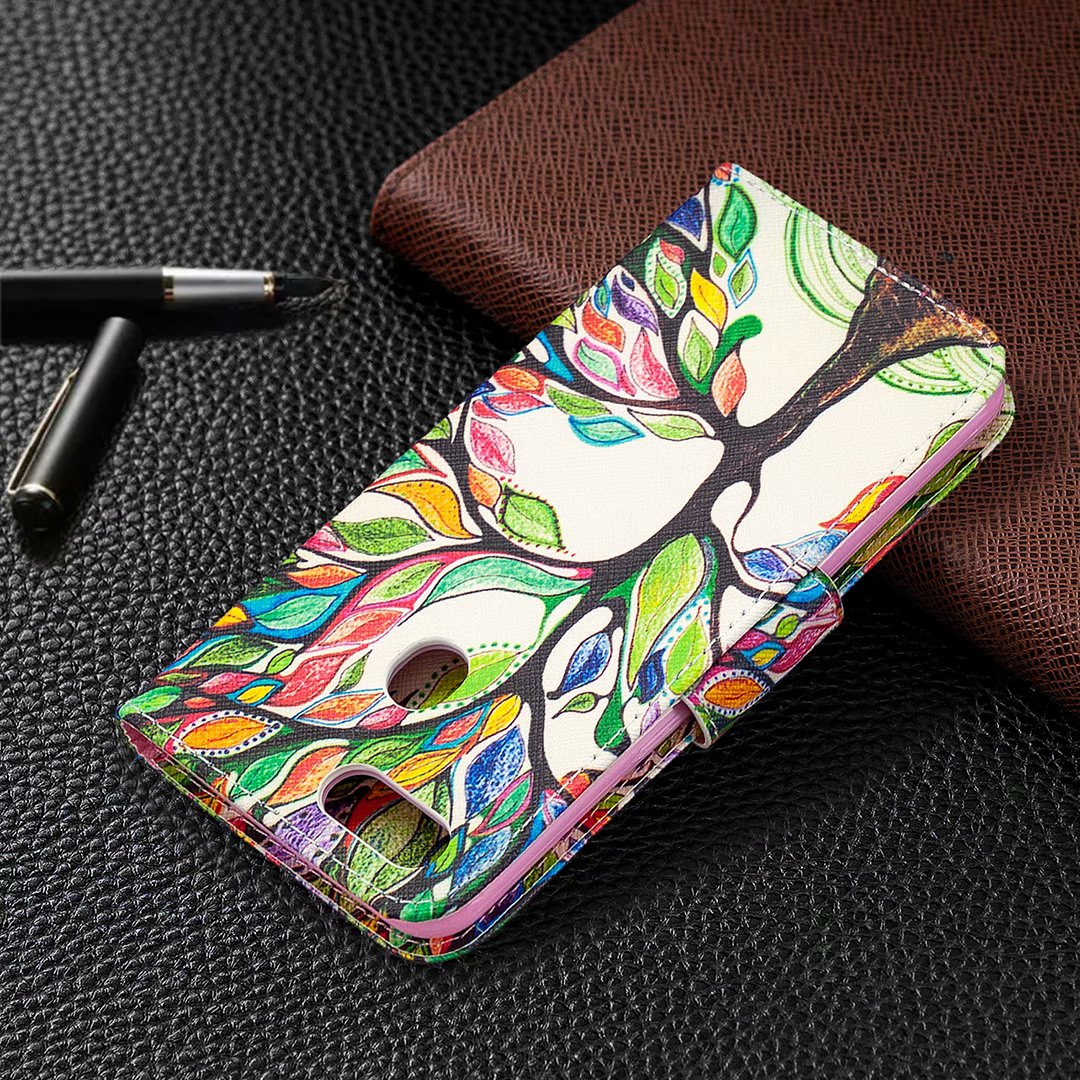 Oppo A3s Case, Oppo A5 (AX5) (6.2inch) 2018 Case, Flip PU Leather Wallet Phone Cover - Painting tree
