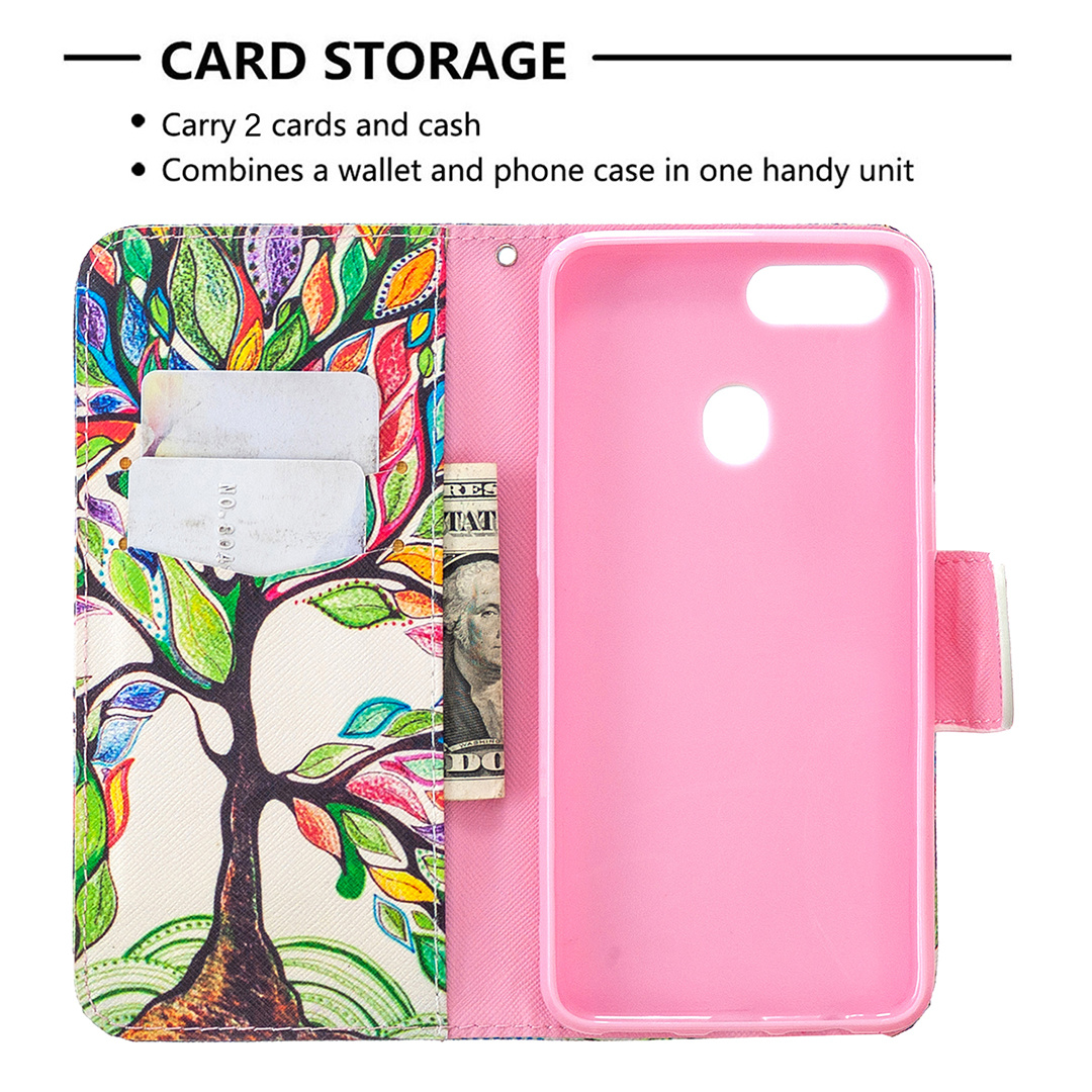 Oppo A3s Case, Oppo A5 (AX5) (6.2inch) 2018 Case, Flip PU Leather Wallet Phone Cover - Painting tree