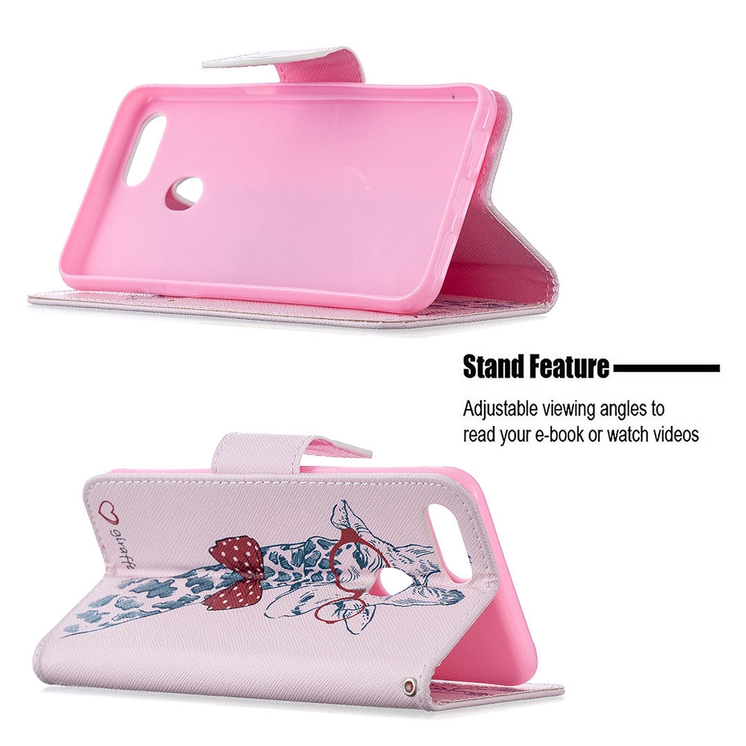 Oppo A3s Case, Oppo A5 (AX5) (6.2inch) 2018 Case, Flip PU Leather Wallet Phone Cover - Giraffe