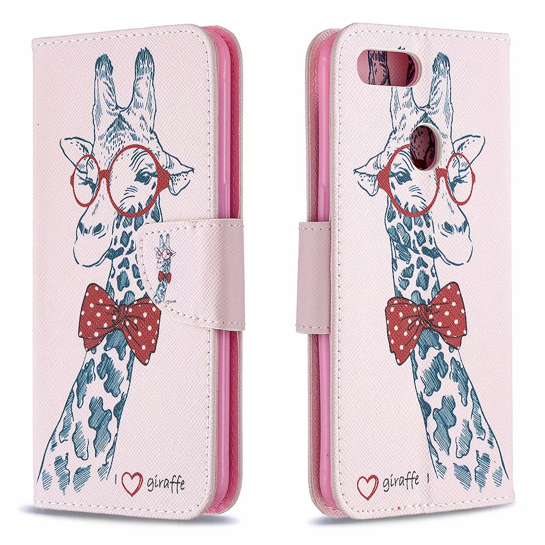 Oppo A3s Case, Oppo A5 (AX5) (6.2inch) 2018 Case, Flip PU Leather Wallet Phone Cover - Giraffe