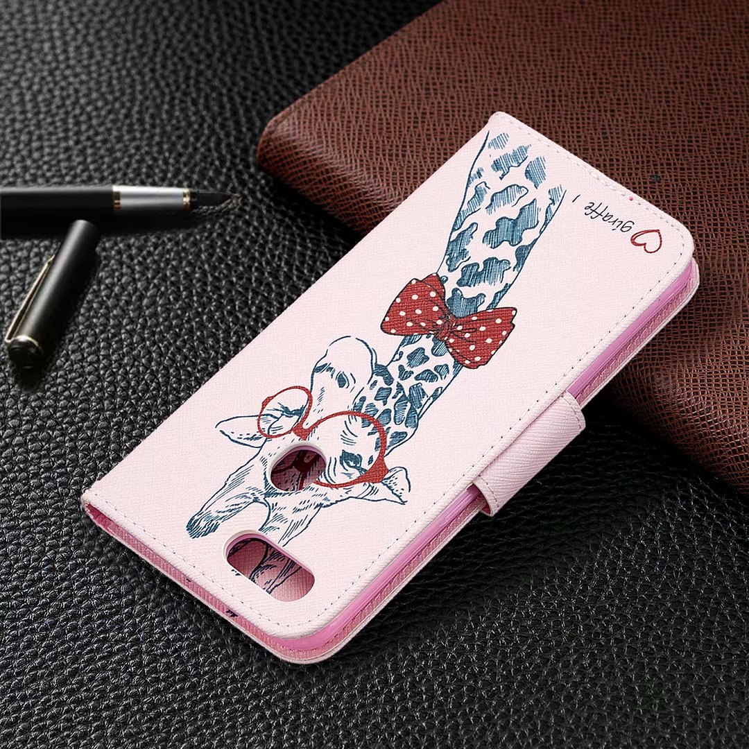 Oppo A3s Case, Oppo A5 (AX5) (6.2inch) 2018 Case, Flip PU Leather Wallet Phone Cover - Giraffe