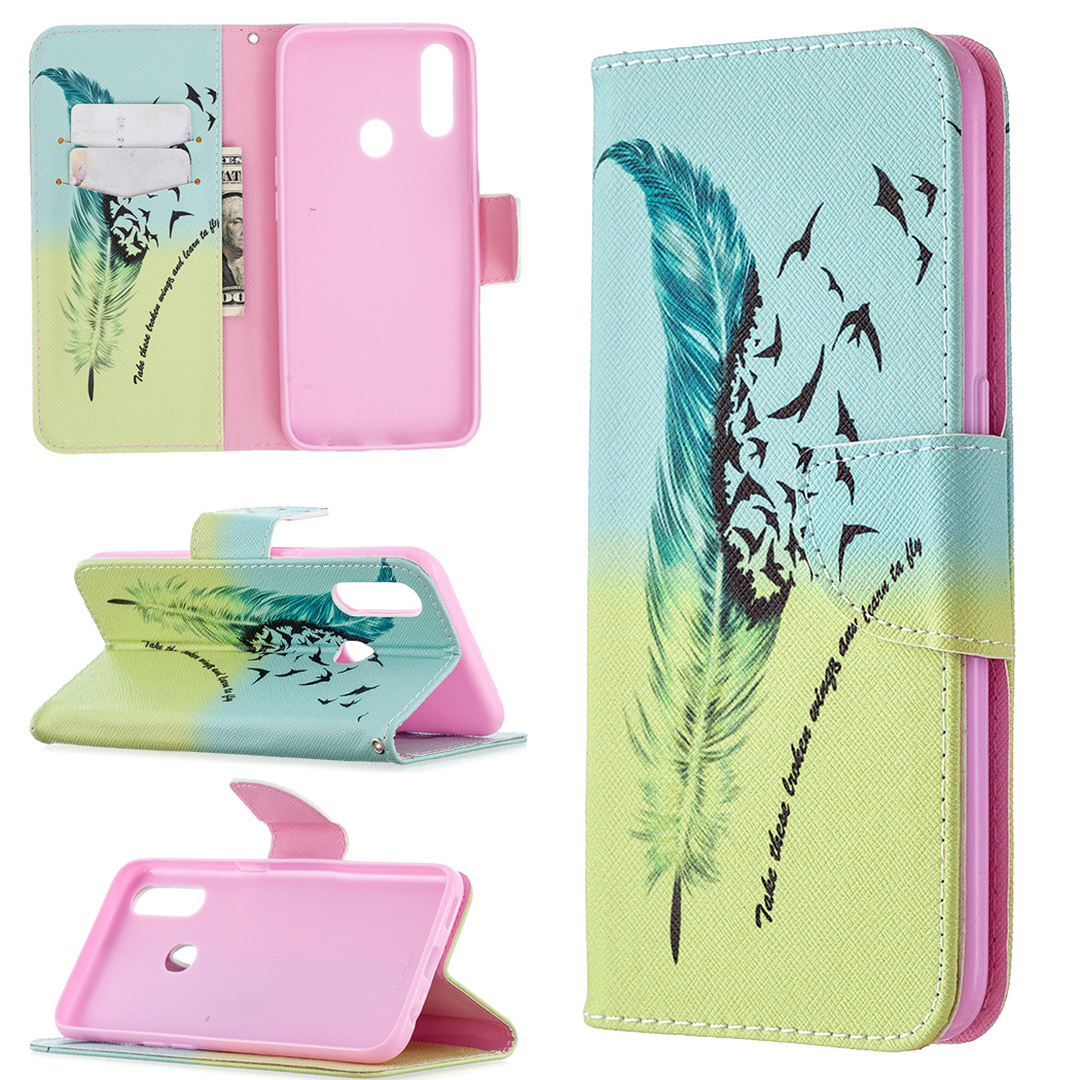 Oppo A31 2020 Case, Oppo A8 2020 Case, PU Leather Wallet Magnetic Phone Bag Cover - Free feather