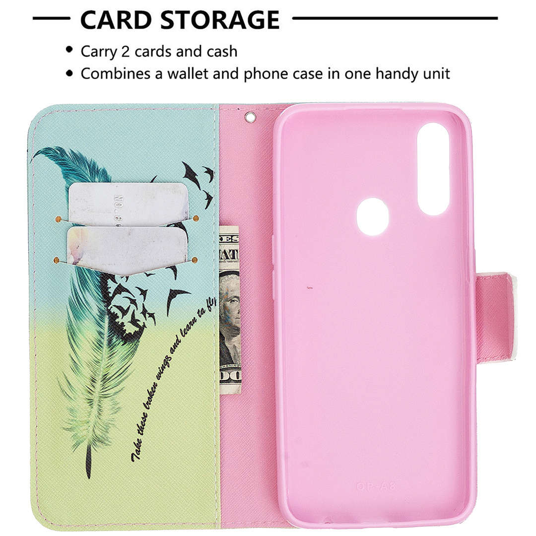 Oppo A31 2020 Case, Oppo A8 2020 Case, PU Leather Wallet Magnetic Phone Bag Cover - Free feather