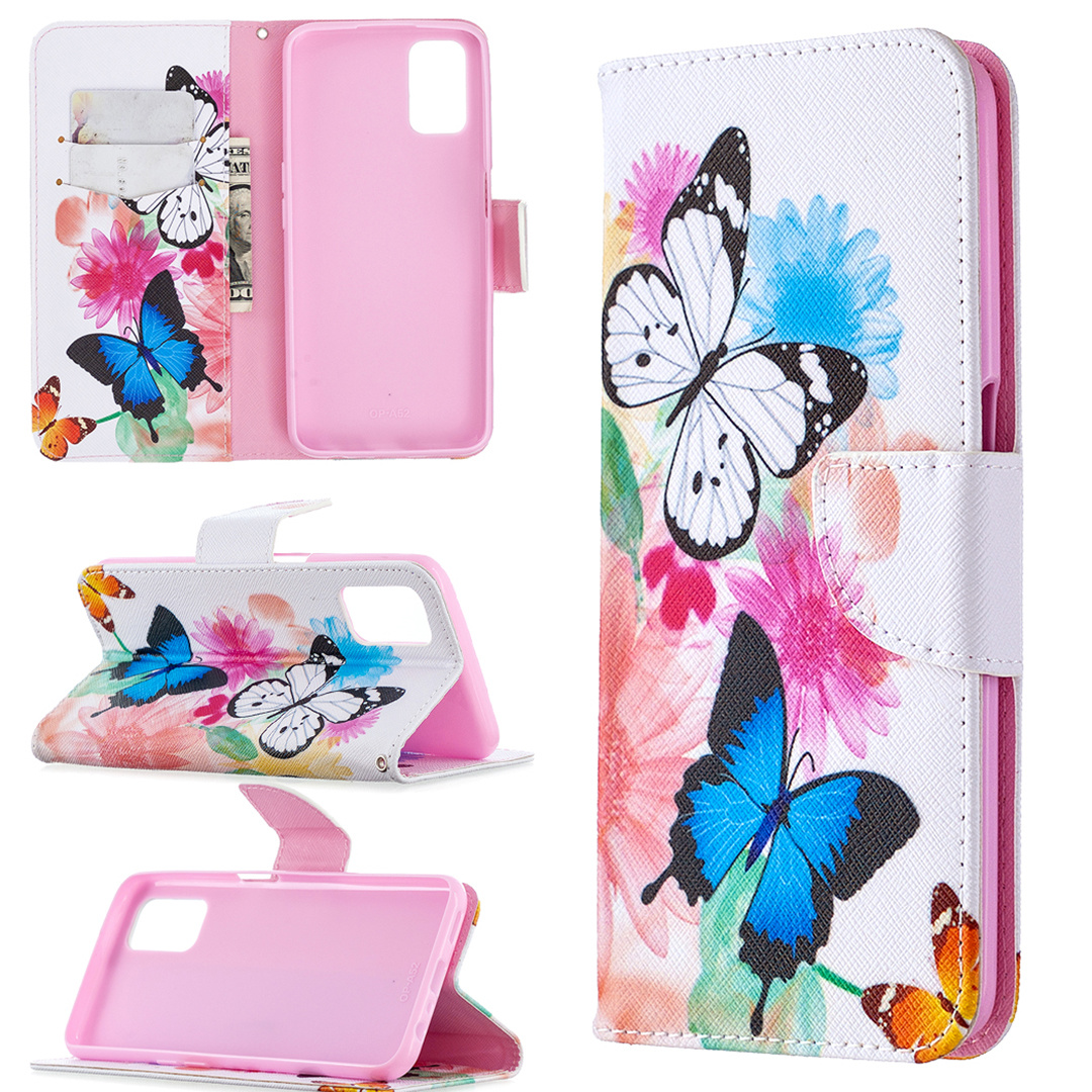OPPO A72 Case, Oppo A52 Case, Oppo A92 Case, Flip Wallet Magnetic Phone Bag Cover - Flower Butterfly