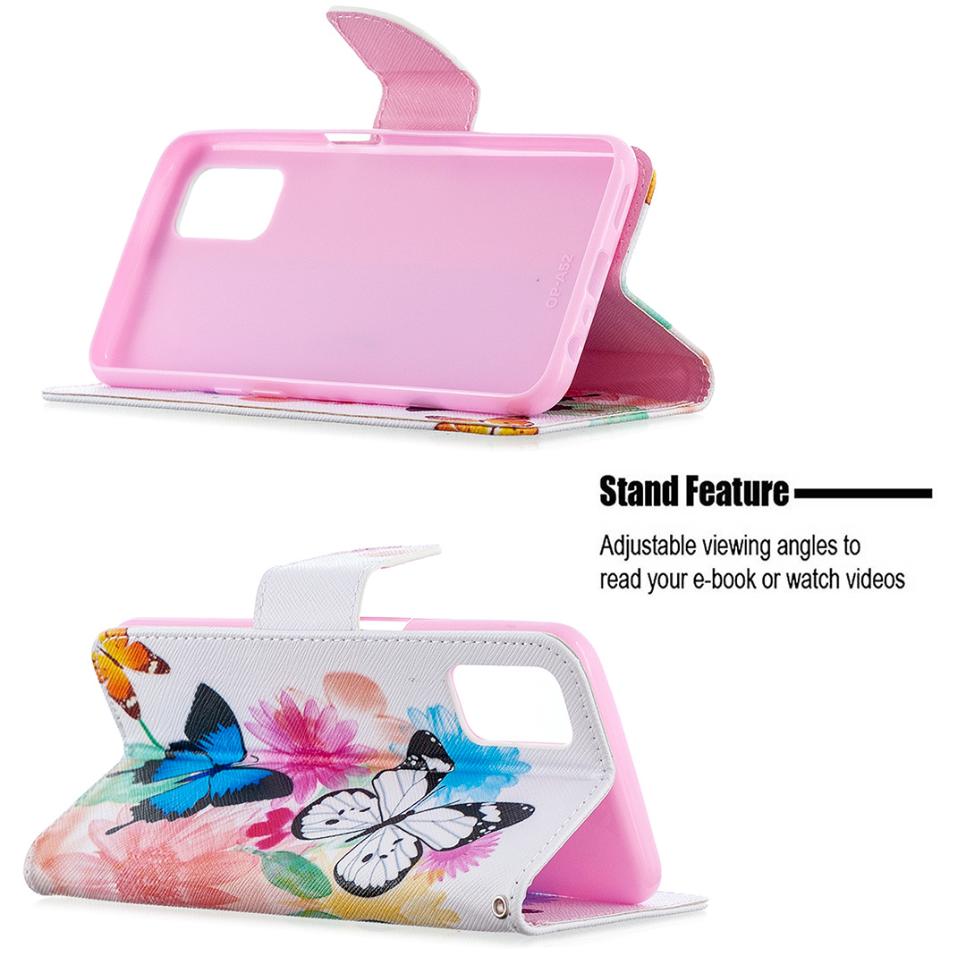 OPPO A72 Case, Oppo A52 Case, Oppo A92 Case, Flip Wallet Magnetic Phone Bag Cover - Flower Butterfly