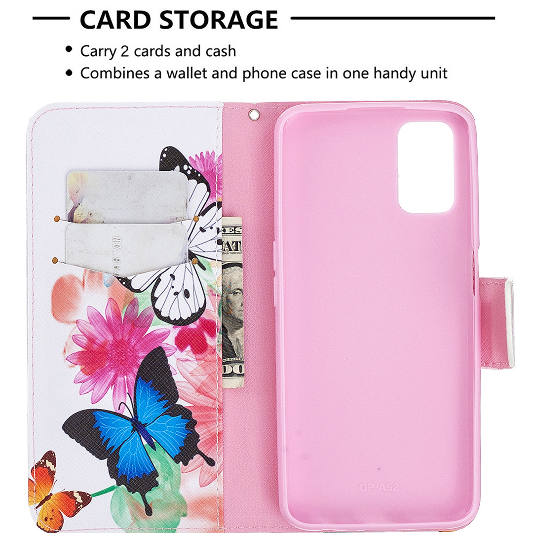OPPO A72 Case, Oppo A52 Case, Oppo A92 Case, Flip Wallet Magnetic Phone Bag Cover - Flower Butterfly