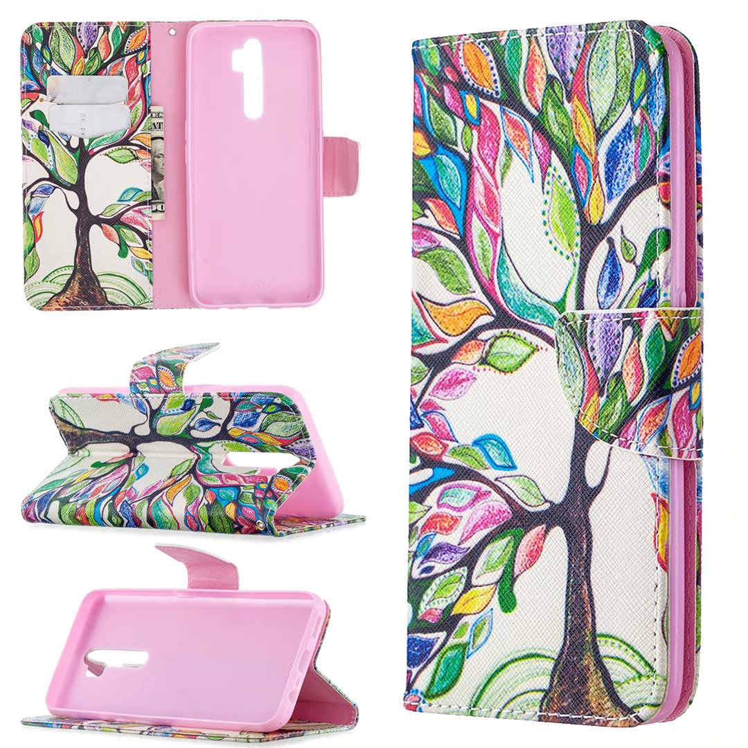Oppo A9 2020 Case, Oppo A5 2020 Case, Flip PU Leather Wallet Phone Bag Cover - Painting tree