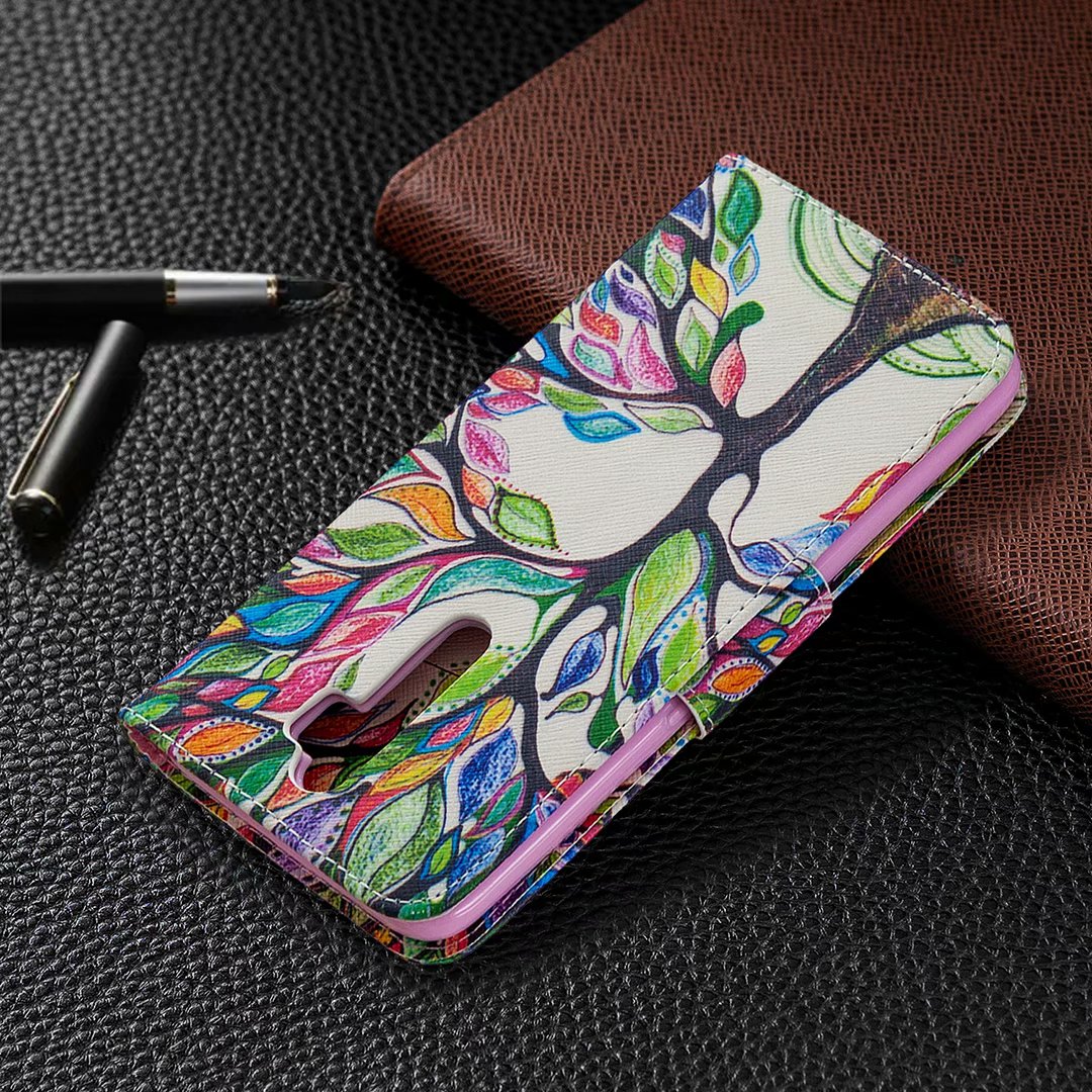 Oppo A9 2020 Case, Oppo A5 2020 Case, Flip PU Leather Wallet Phone Bag Cover - Painting tree