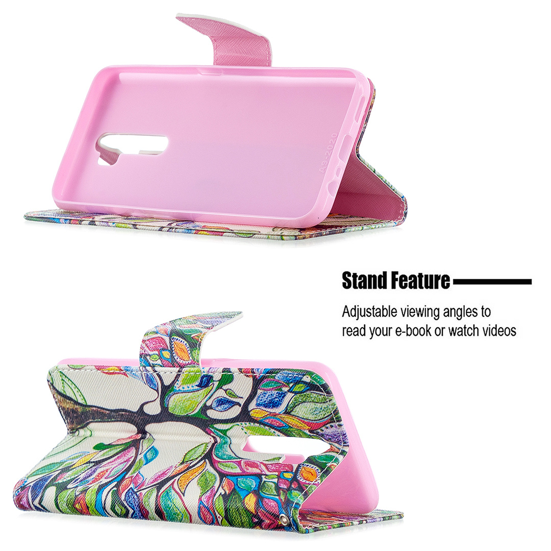 Oppo A9 2020 Case, Oppo A5 2020 Case, Flip PU Leather Wallet Phone Bag Cover - Painting tree