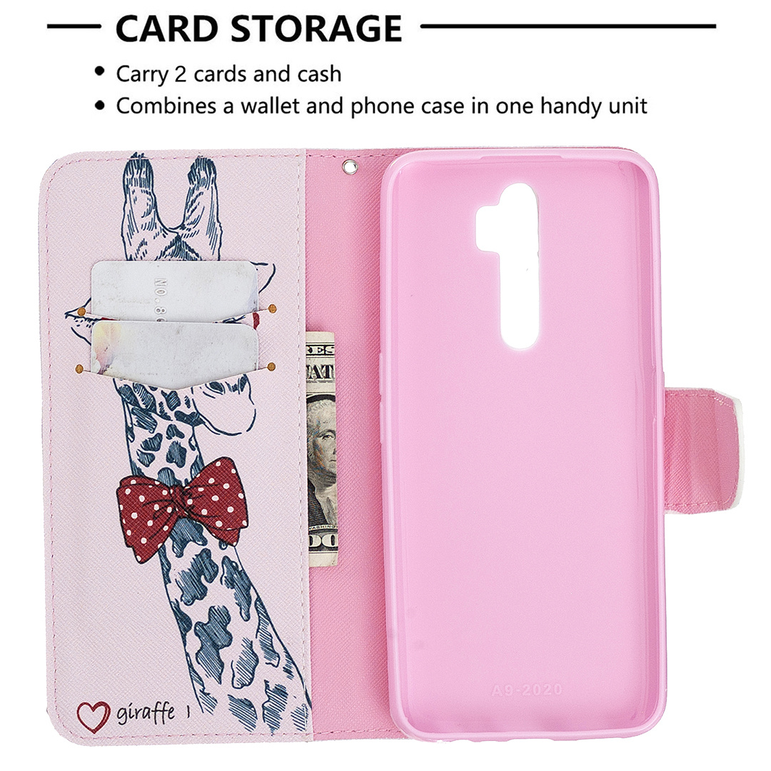 Oppo A9 2020 Case, Oppo A5 2020 Case, Flip PU Leather Wallet Phone Bag Cover - Giraffe