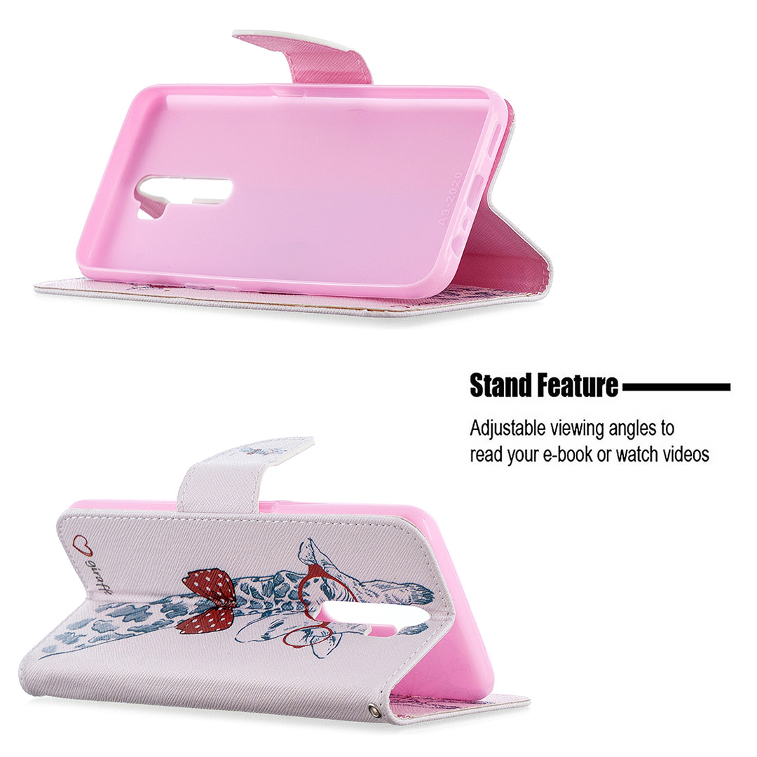 Oppo A9 2020 Case, Oppo A5 2020 Case, Flip PU Leather Wallet Phone Bag Cover - Giraffe