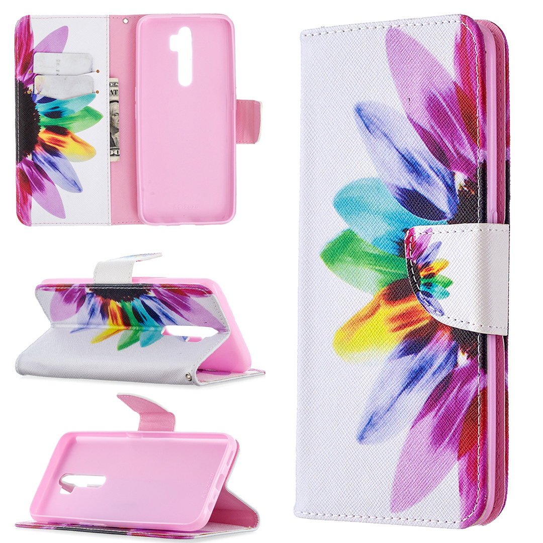 Oppo A9 2020 Case, Oppo A5 2020 Case, Flip PU Leather Wallet Phone Bag Cover - Sun Flower