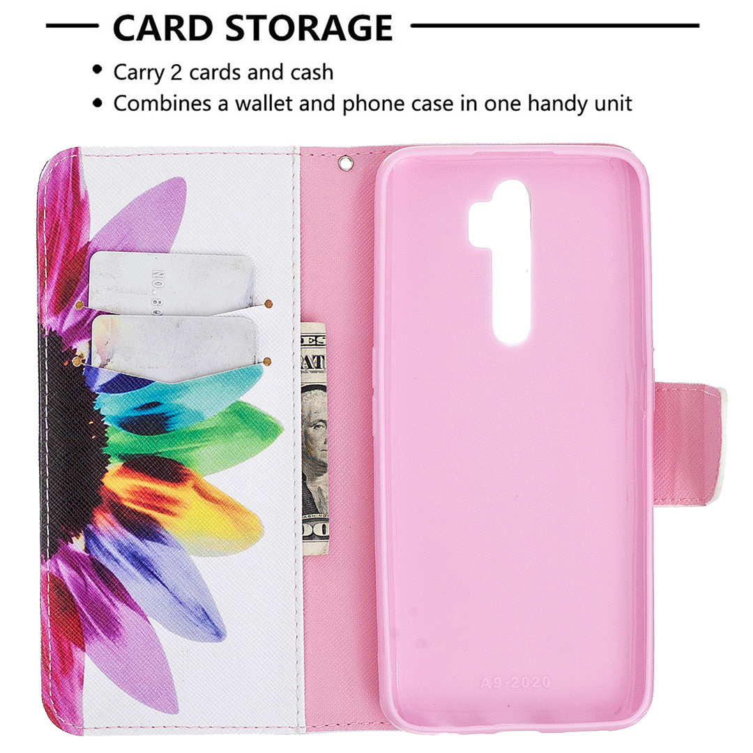 Oppo A9 2020 Case, Oppo A5 2020 Case, Flip PU Leather Wallet Phone Bag Cover - Sun Flower