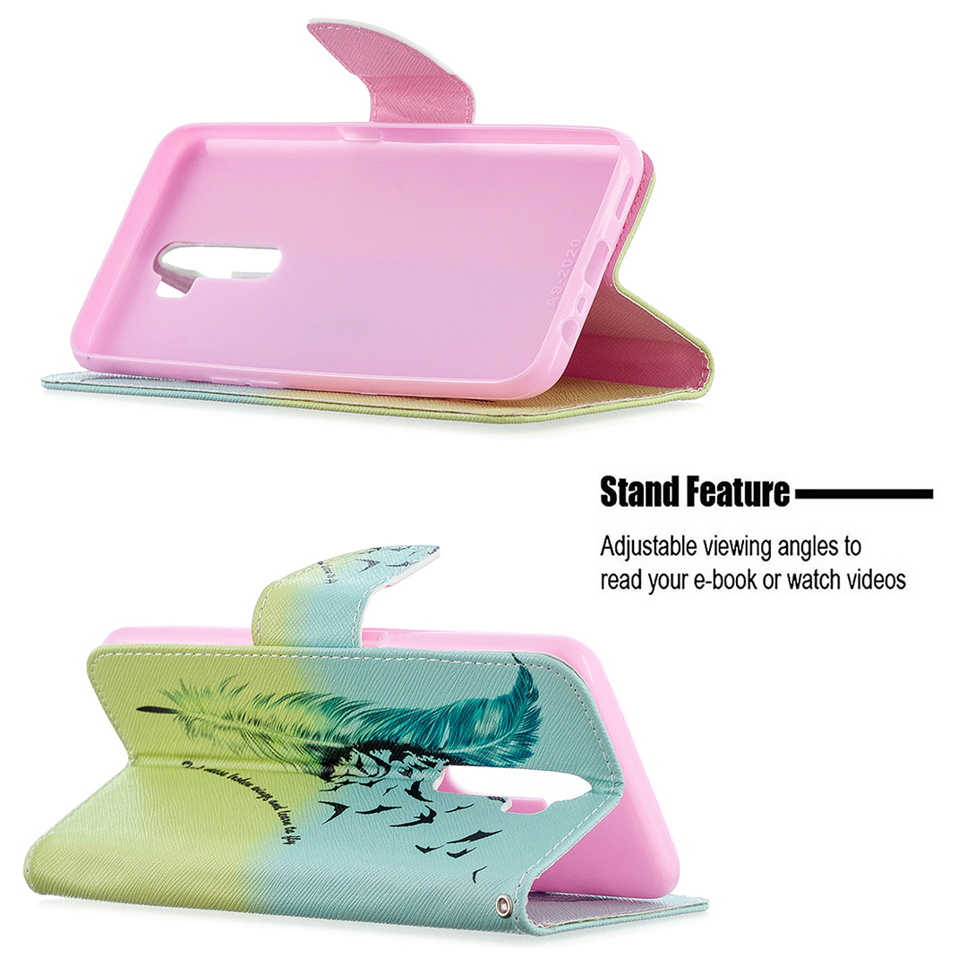 Oppo A9 2020 Case, Oppo A5 2020 Case, Flip PU Leather Wallet Phone Bag Cover - Free feather