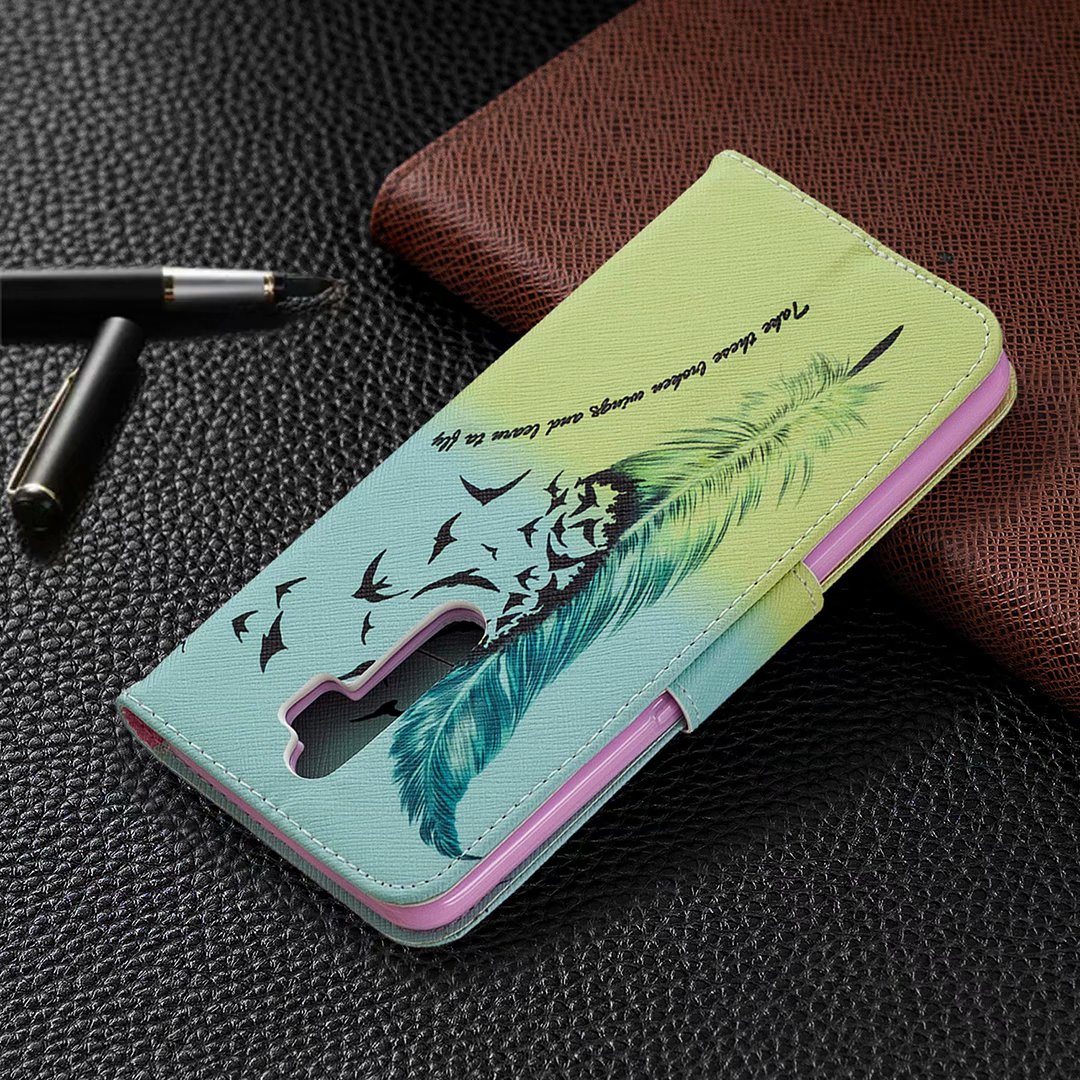 Oppo A9 2020 Case, Oppo A5 2020 Case, Flip PU Leather Wallet Phone Bag Cover - Free feather