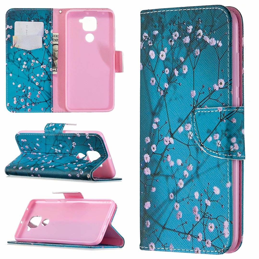 Xiaomi Redmi Note 9 Case, Flip PU Leather Wallet Phone Bag Cover for Redmi Note 9 - Plum Flower