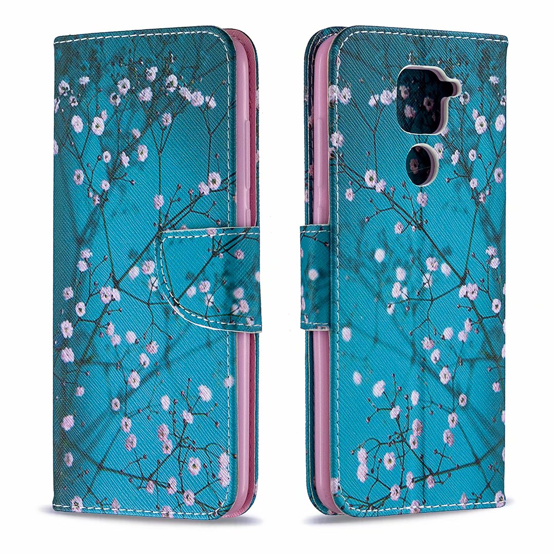 Xiaomi Redmi Note 9 Case, Flip PU Leather Wallet Phone Bag Cover for Redmi Note 9 - Plum Flower
