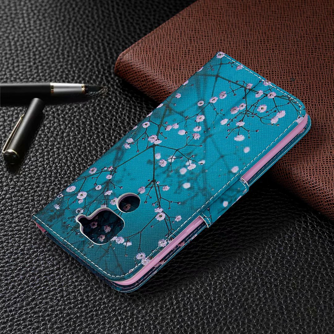 Xiaomi Redmi Note 9 Case, Flip PU Leather Wallet Phone Bag Cover for Redmi Note 9 - Plum Flower