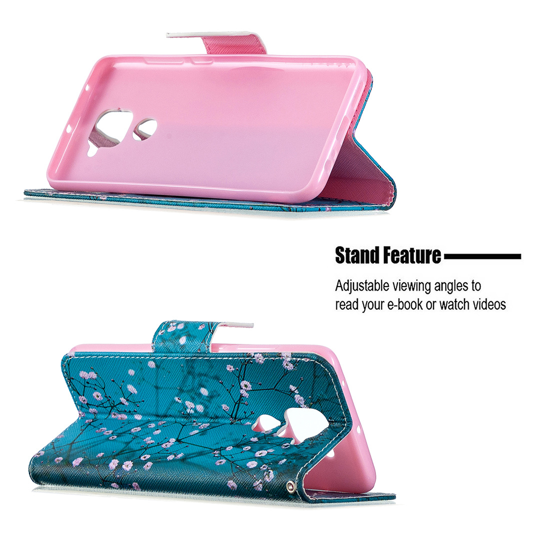 Xiaomi Redmi Note 9 Case, Flip PU Leather Wallet Phone Bag Cover for Redmi Note 9 - Plum Flower