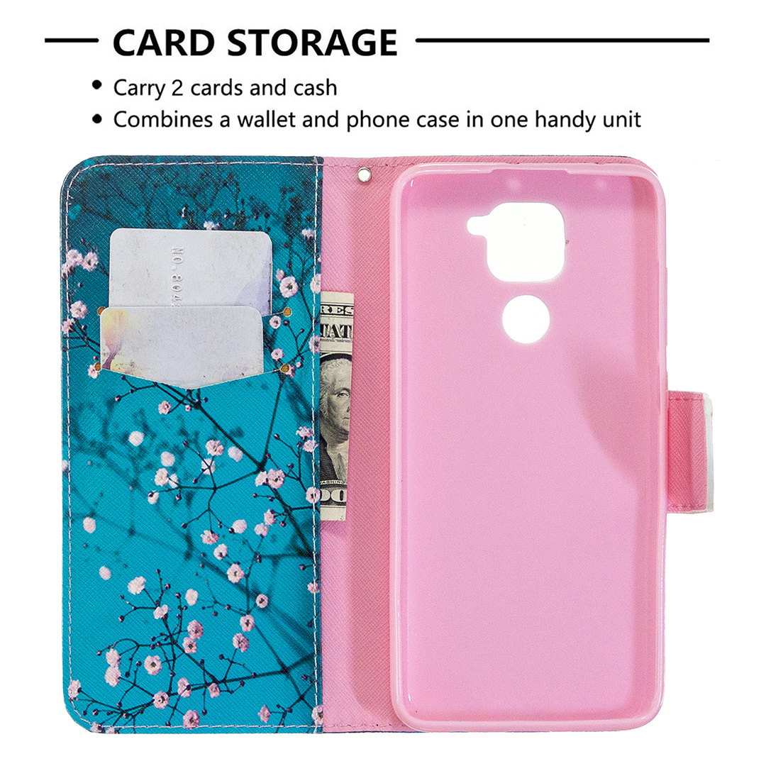Xiaomi Redmi Note 9 Case, Flip PU Leather Wallet Phone Bag Cover for Redmi Note 9 - Plum Flower