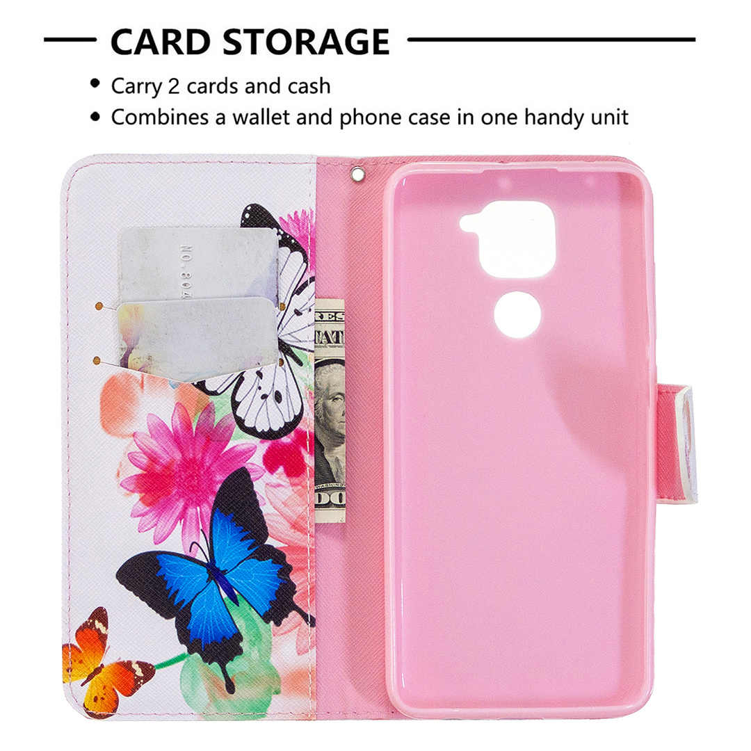 Xiaomi Redmi Note 9 Case, Flip PU Leather Wallet Phone Bag Cover for Redmi Note 9 - Flower Butterfly