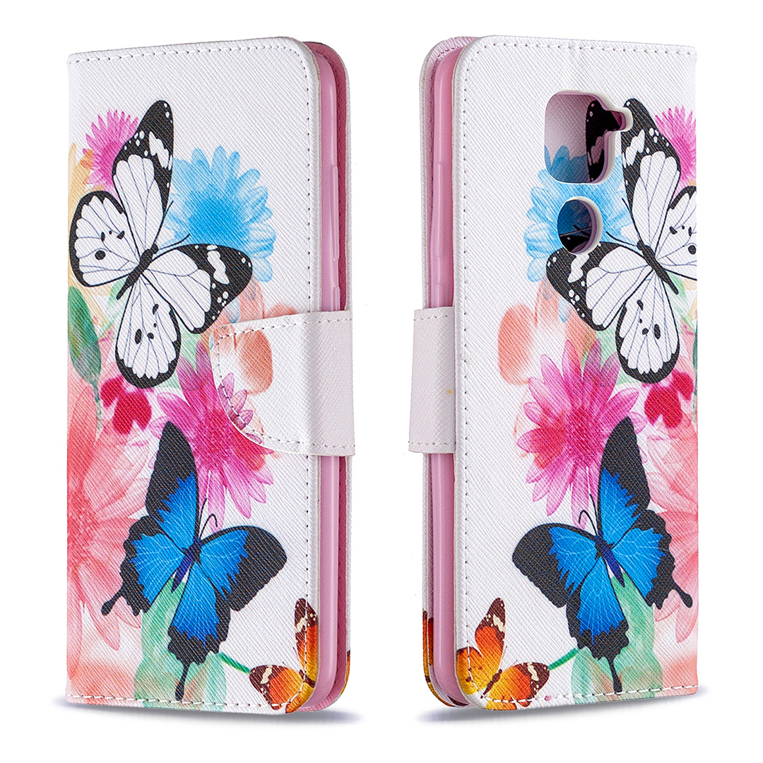 Xiaomi Redmi Note 9 Case, Flip PU Leather Wallet Phone Bag Cover for Redmi Note 9 - Flower Butterfly